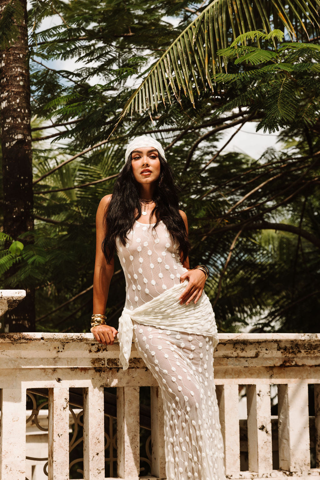 Dolce Scarf — Sorrento Cream, worn as a waist tie